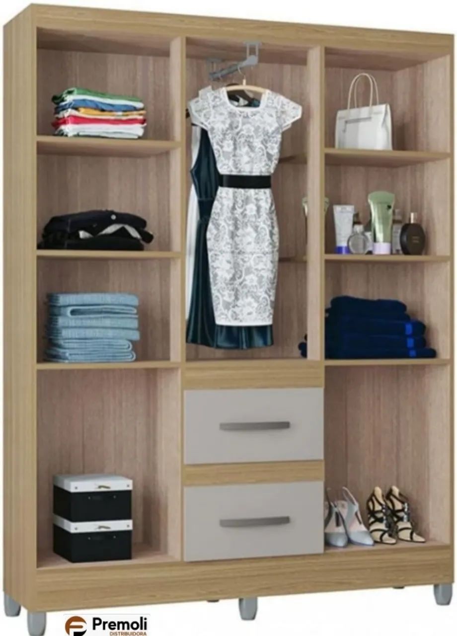 Guarda Roupa Capri Cor Damasco/Off/Ripado 6 Portas e 2 Gavetas - Foto 2