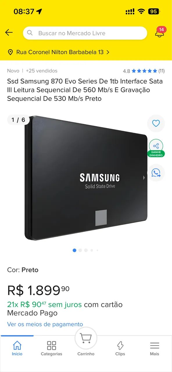 Ssd Samsung 1 TB solid state drive Sata memória 