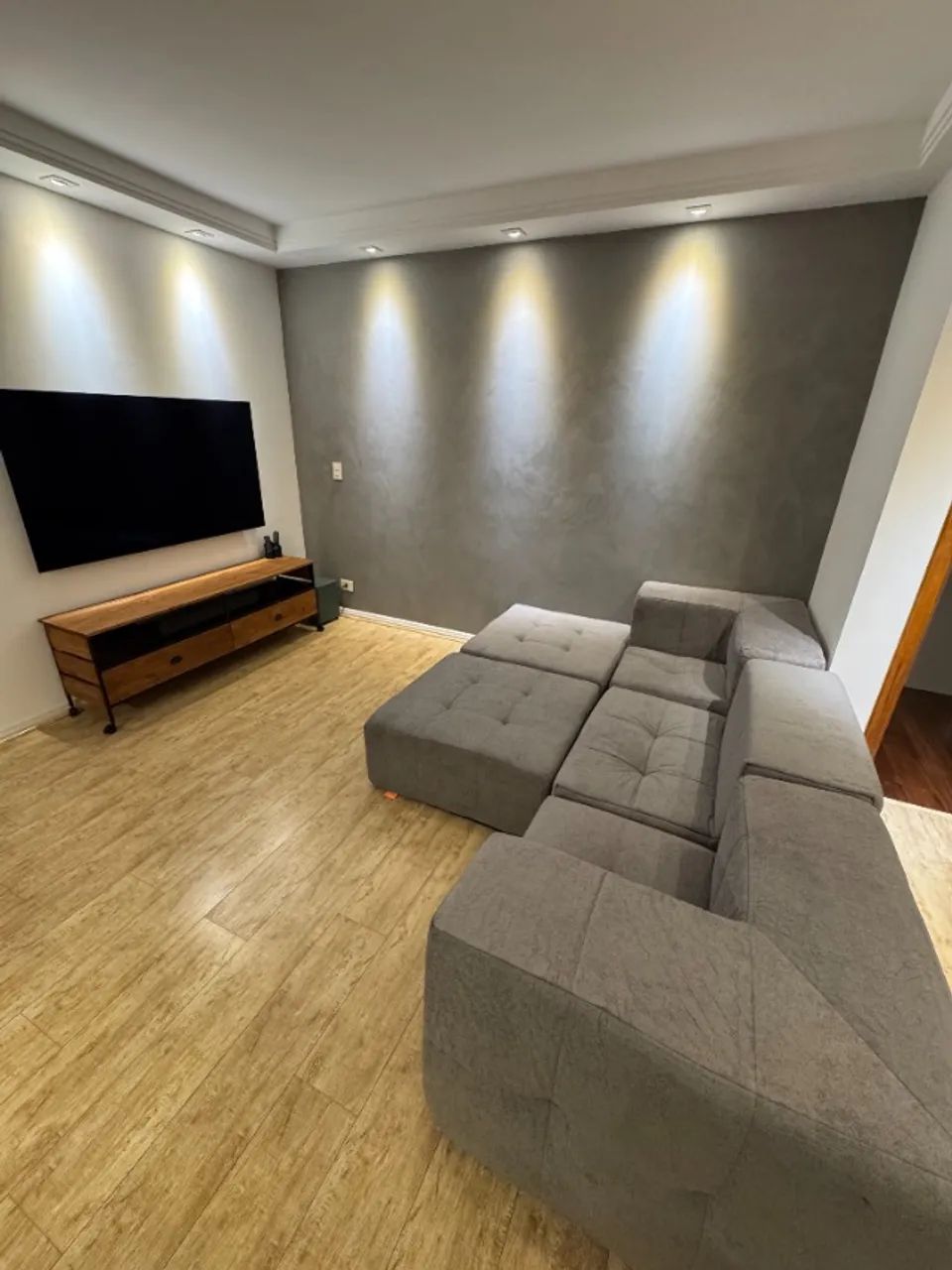 Sofá Modular Sofá na Caixa 3 Lugares Bouclé Cinza com 2 Chaises