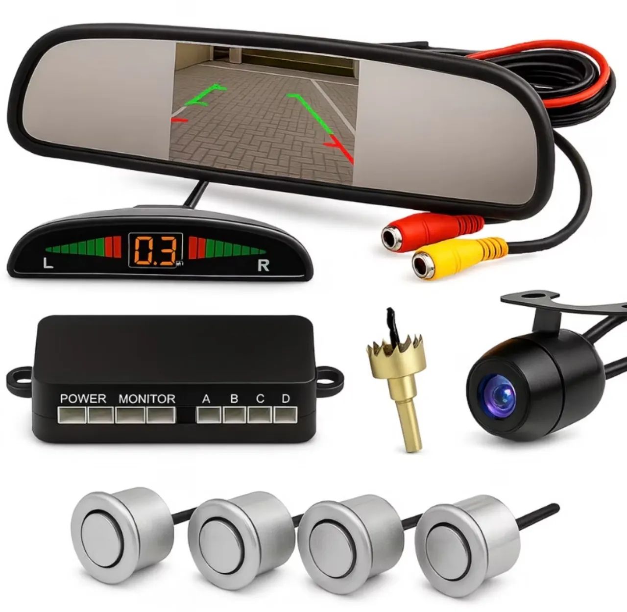 Kit sensor de estacionamento + câmera de ré 
