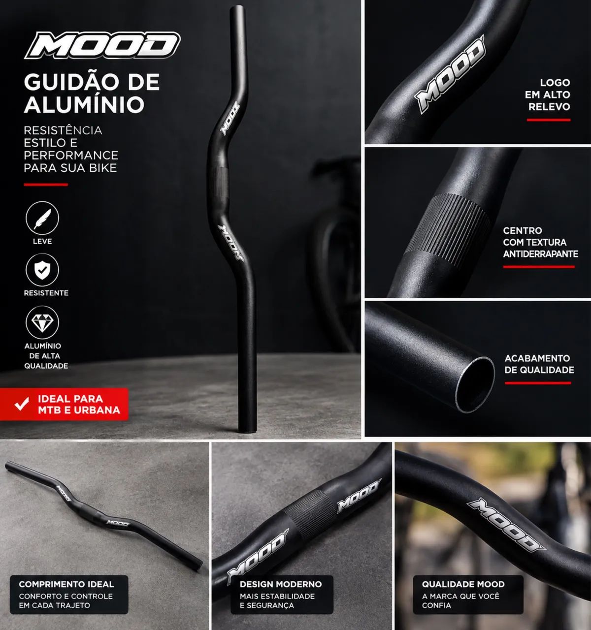 Guidão de alumínio Mood MTB e Urbana / Leve e resistente 