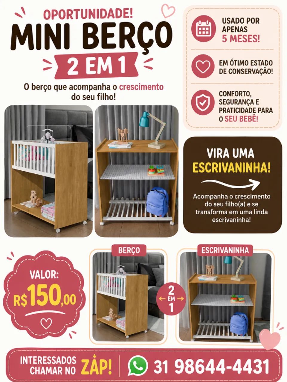Mini berço vira escrivaninha 