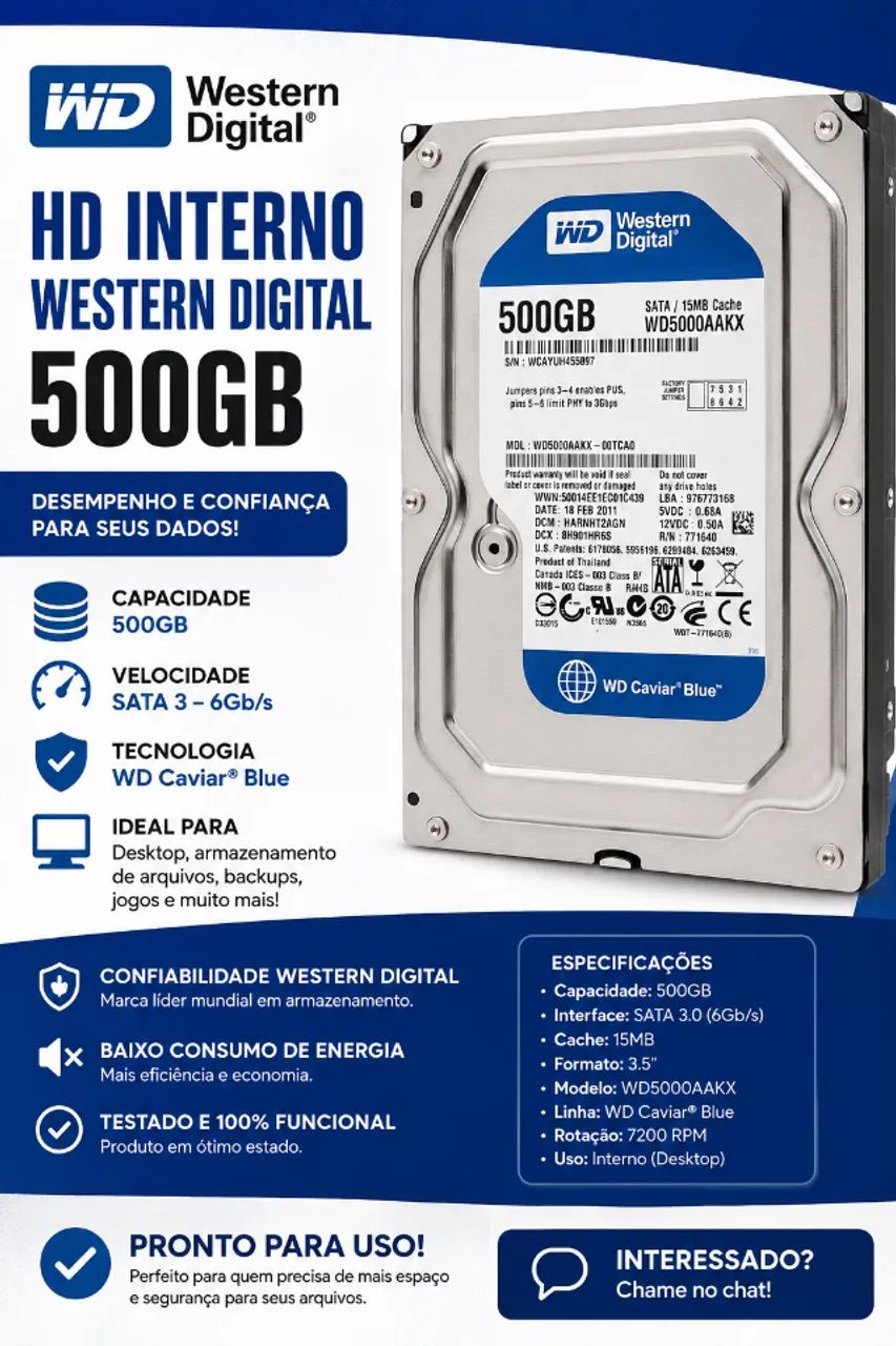 HD Para PC 500GB - Blue WESTERN DIGITAL