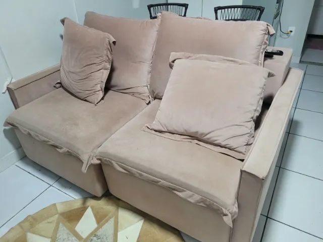 Sofá Retrátil 2 Lugares com USB em Suede Rosé - Foto 3