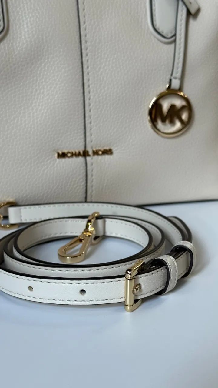 Bolsa Michael Kors Hyde Medium Satchel Original Couro Light Cream Nova - Foto 5