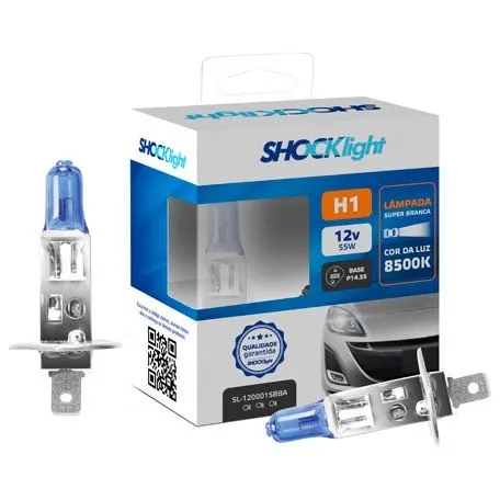 Par Lâmpadas Super Branca H1 H3 H4 H7 H8 H11 H16 Shocklight 55w 8500k 12v