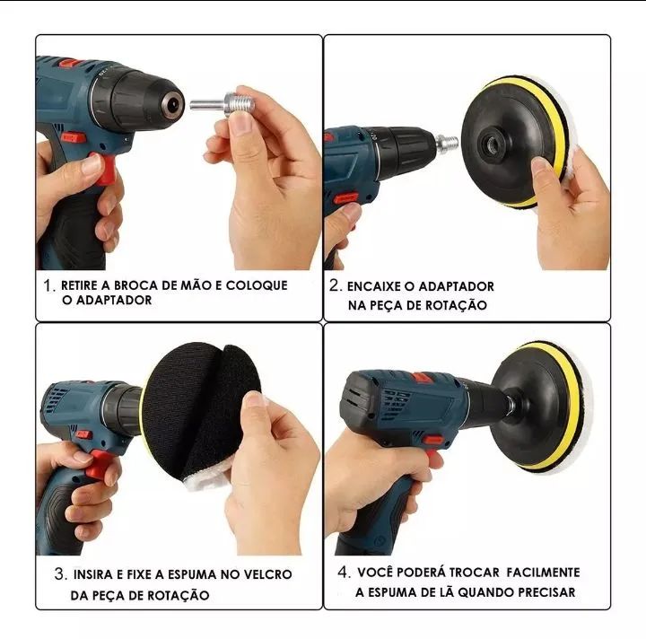 Kit de Polimento para Carro - 3 Espumas + 1 Disco + Adaptador - Foto 2