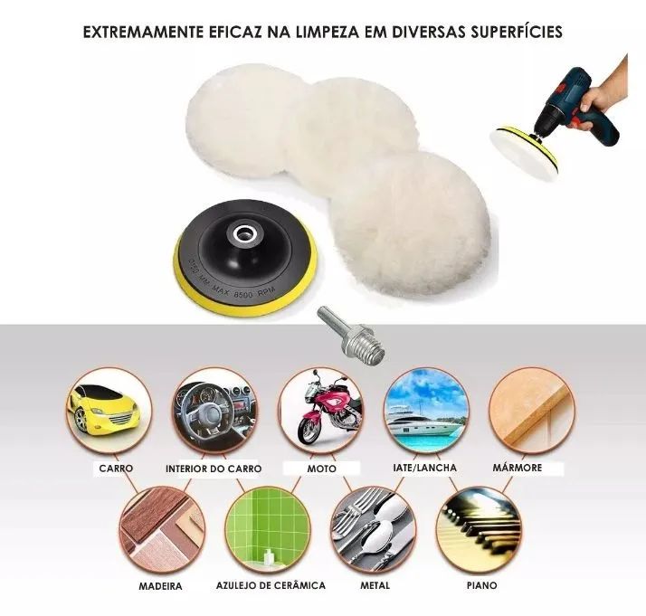 Kit de Polimento para Carro - 3 Espumas + 1 Disco + Adaptador