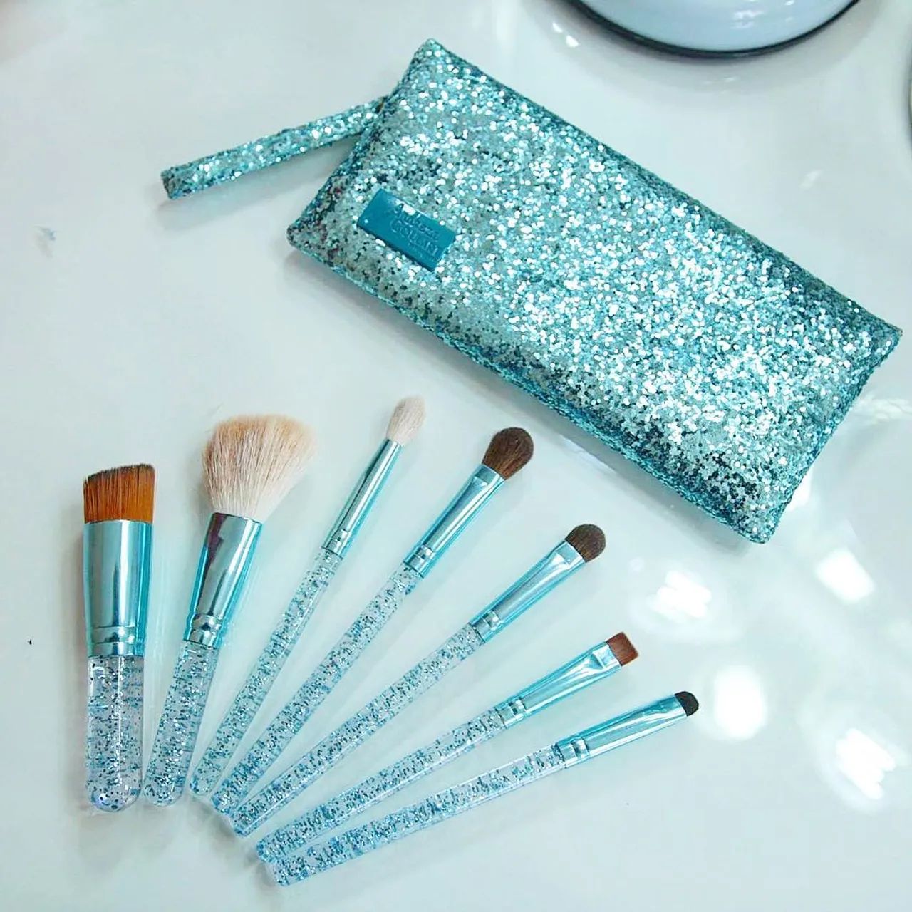 Kit de Pincel para Maquiagem com Glitter Azul - Foto 2