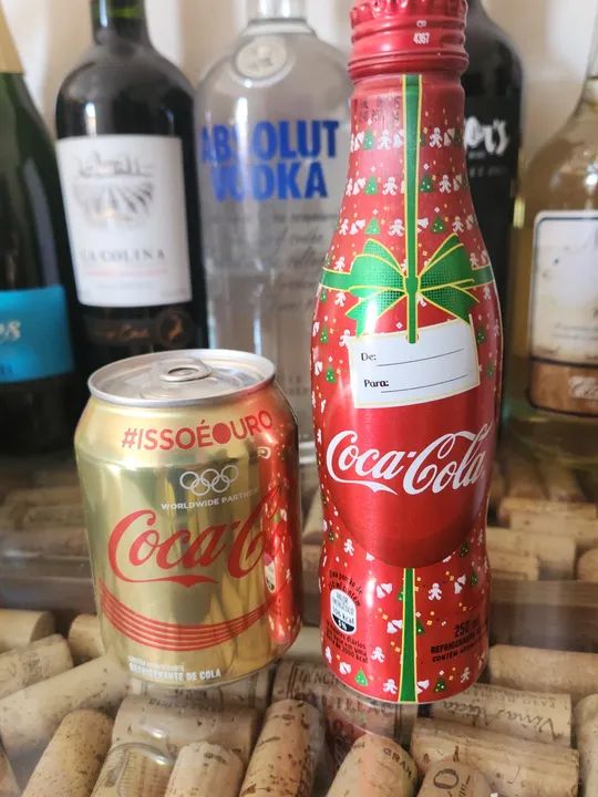 Lata Coca Cola Edição Olimpíadas Rio + Garafa de Alumínio de Natal