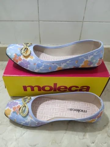 Sapatilha Moleca Tecido Floral Gardenia Com Laço Dourado Original 39 - Foto 4