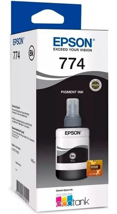 Refil Tinta Epson 774 Preto Original 140ml EcoTank Alta Durabilidade