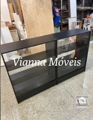 2 Balcões Vitrine + 2 Estantes Prateleiras - MDF Preto - Foto 3
