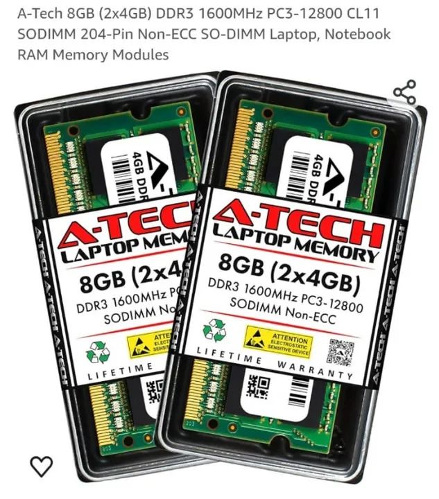 Memoria DDR3 1600MHZ_PC3 12800 SODIMM Nom-ECC