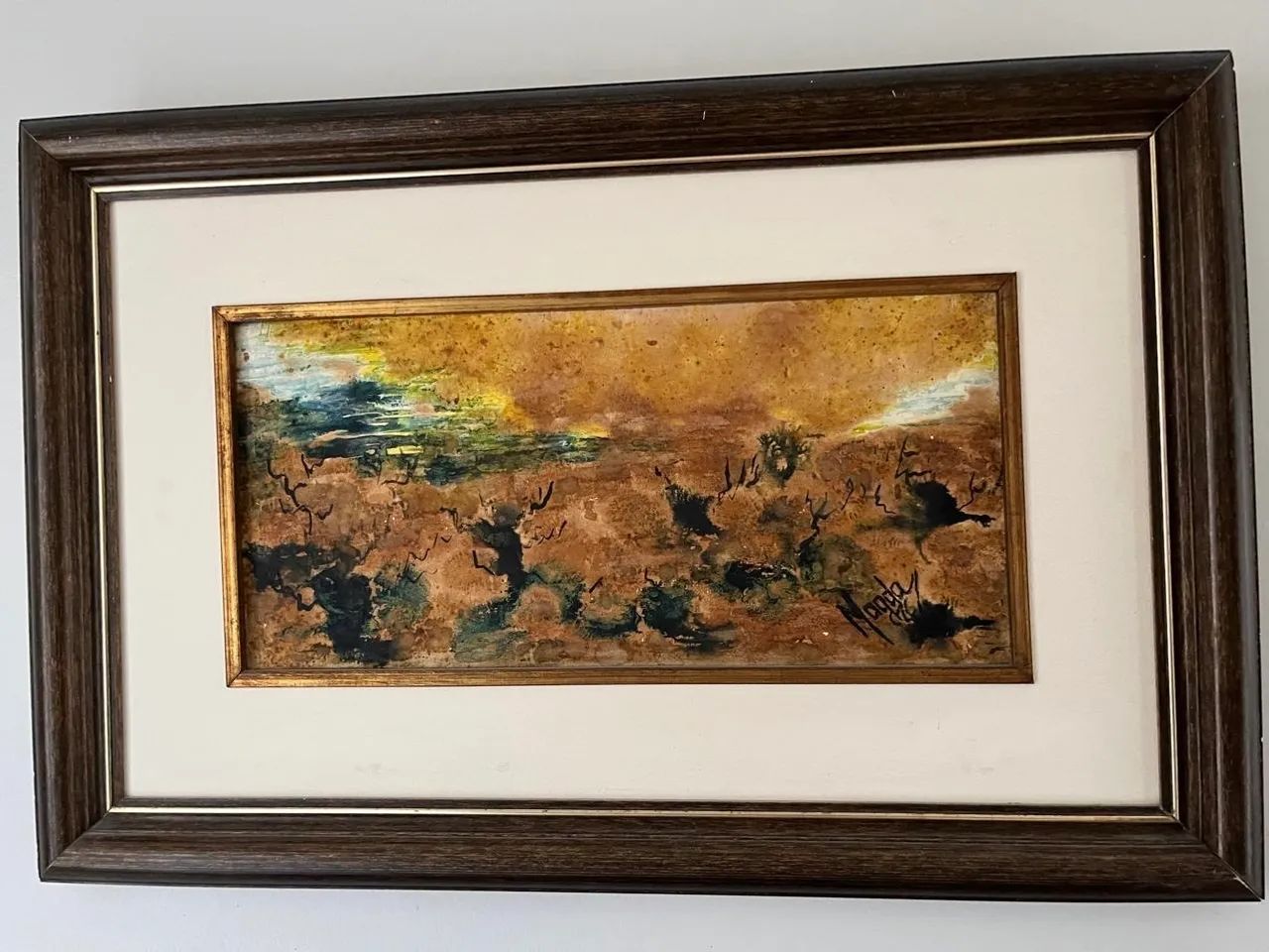 Quadro belíssimo rústico a oleo com  Obra de MAGDA 1976 com paisagem abstrata - Foto 4