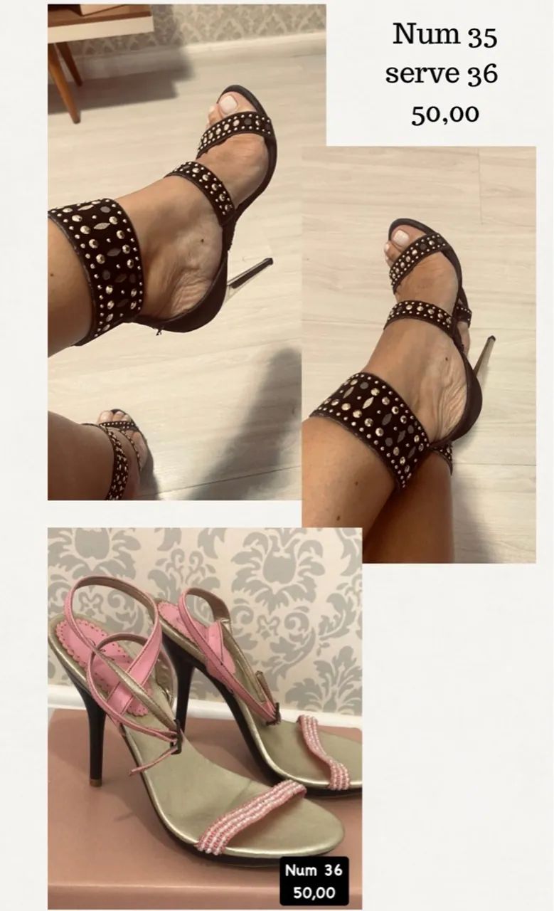 Sandália de Salto Alto Preto com Detalhes Dourados - Foto 3