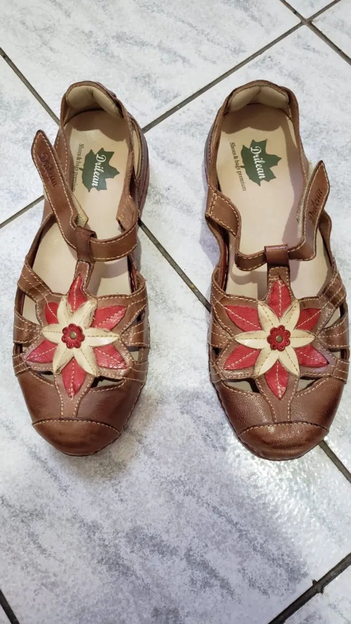  sapatilha 100% em couro com palmilha ortopédica em gel R$ 280 