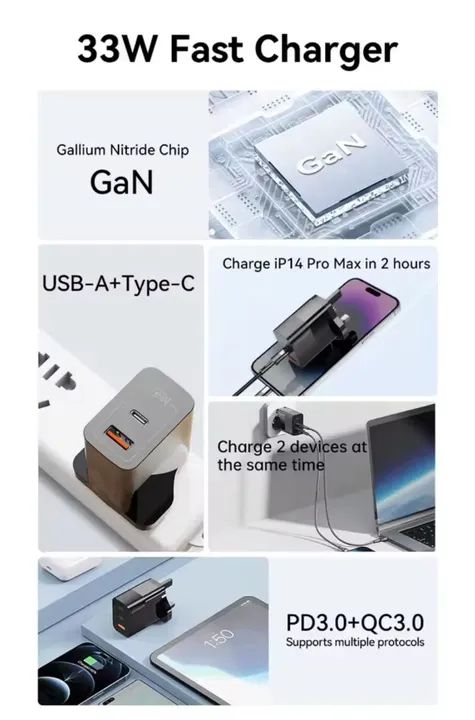 Carregador Rápido 33W GaN USB B-A + Type-C - Foto 5