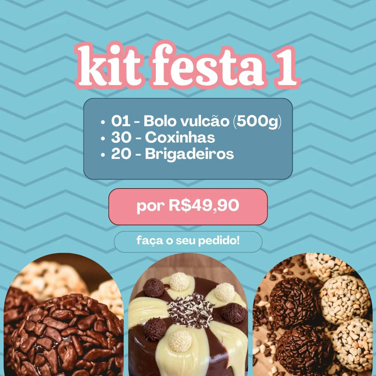 Kit Festa 1: Bolo, Coxinhas e Brigadeiros