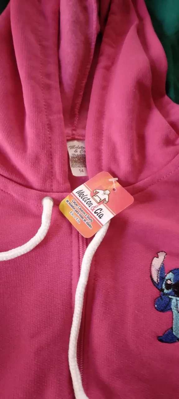 Casaco de Moletom Rosa com Estampa do Stitch