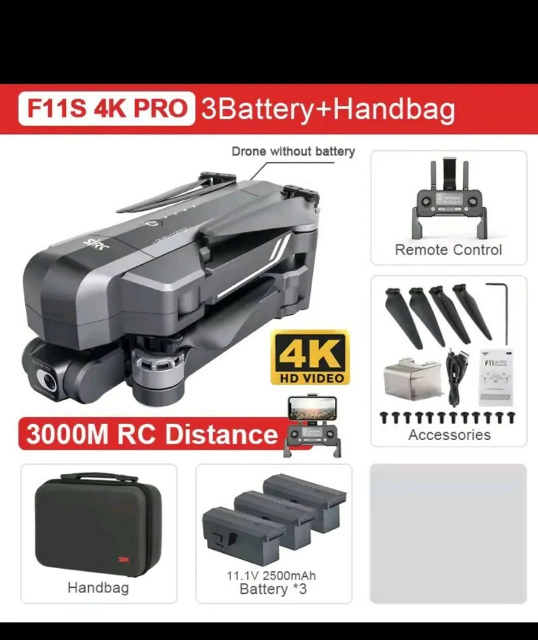 Drone F11S 4K PRO 3 Baterias + Handbag