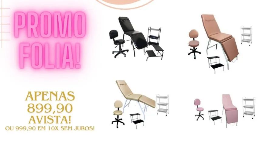 Maca 3 Posições - Kit Estética com Mocho/escadinha e Carrinho Para Maquiagem,Depilação