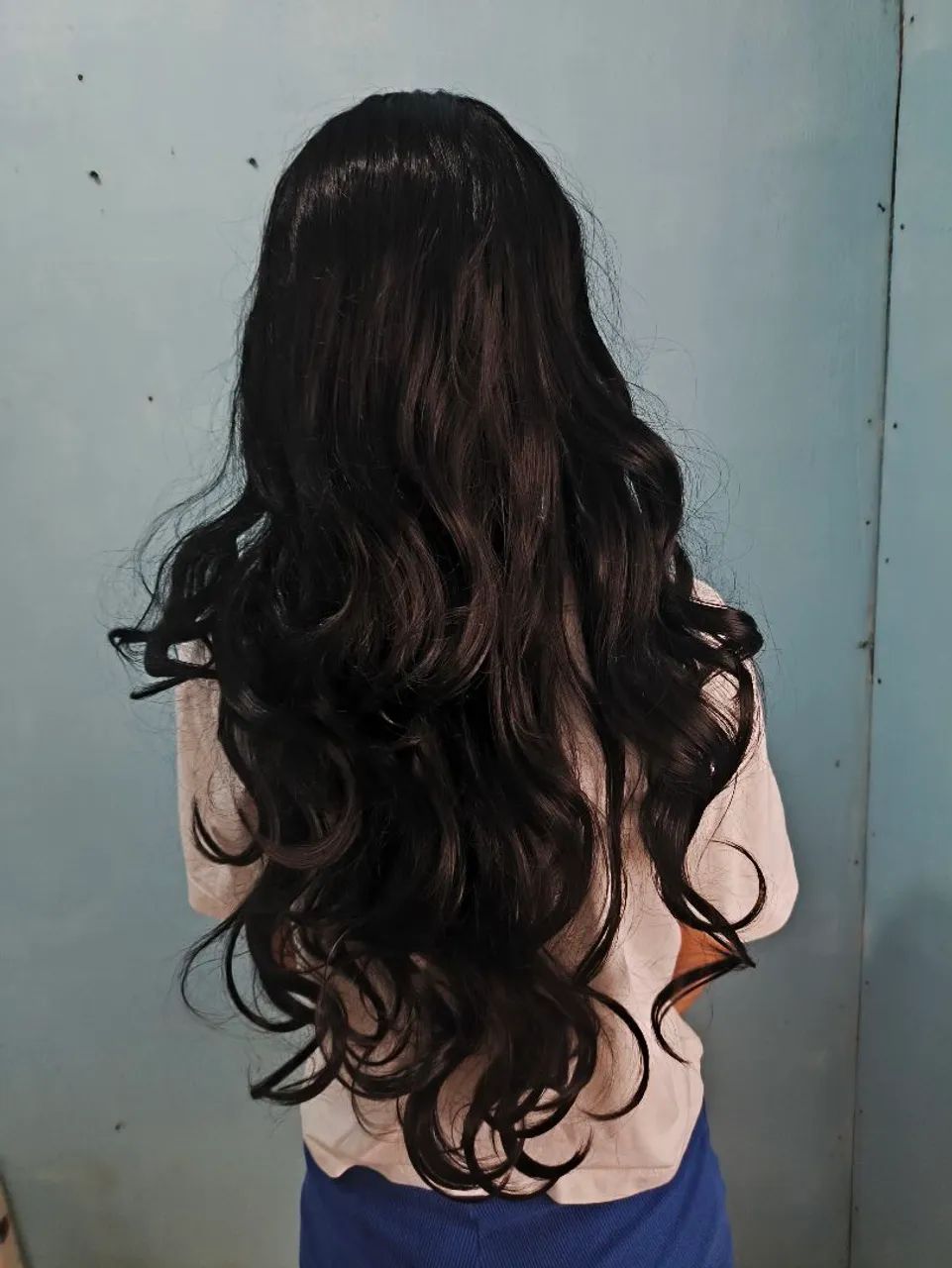 Peruca Cacheada Preta Longa