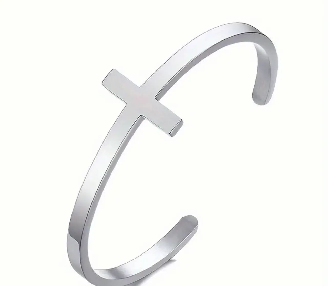 Pulseira feminina em Aço Inoxidável Suteyi com Cruz -Prata - Foto 4