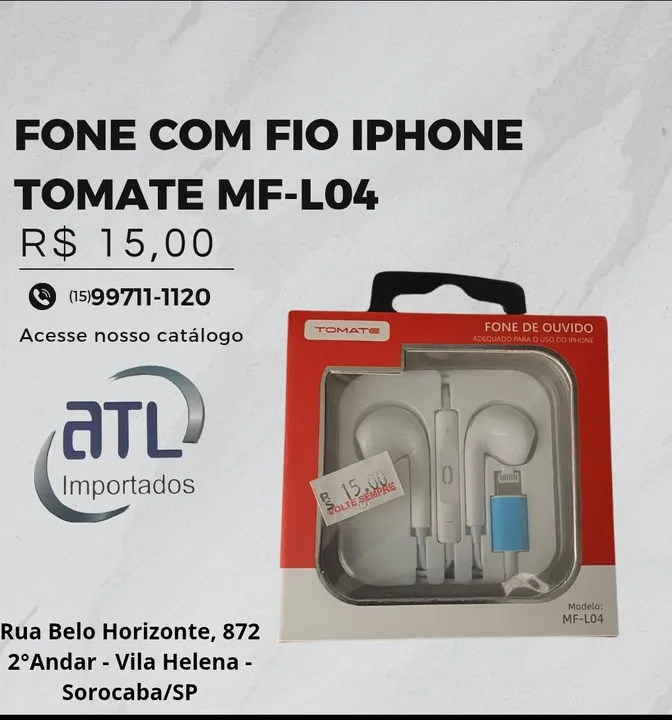 Fone de Ouvido com Fio para iPhone Tomate MF-L04 - Novo