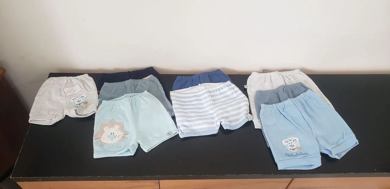 Shorts infantis masculinos tamanho RN, P, M e XG