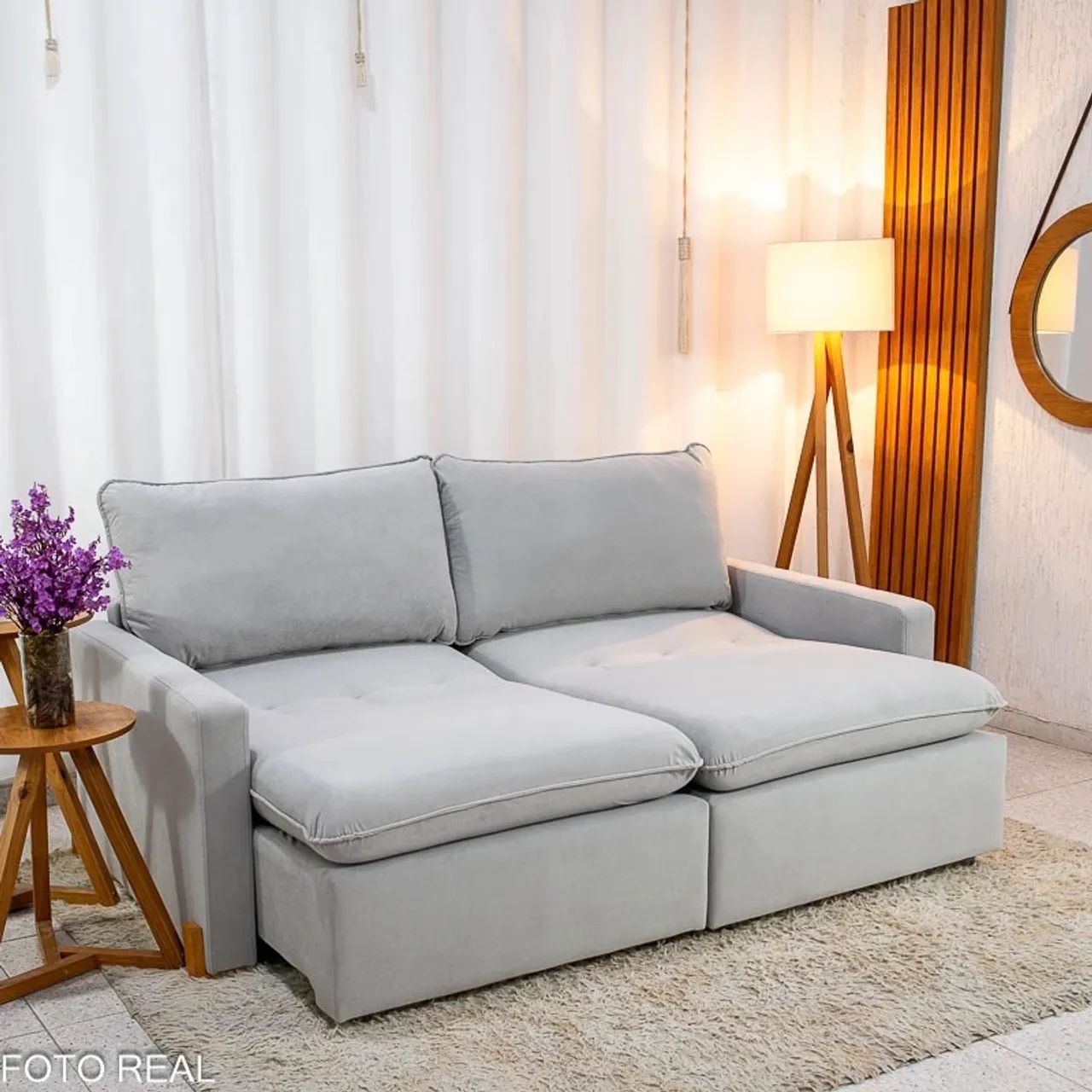 Sofá Cama Retrátil 2,00m Veludo Premium Cinza Molas Bonne rf5432 - Foto 3