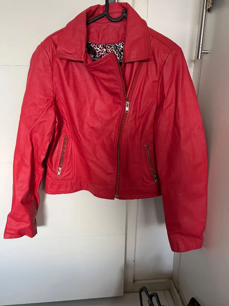 Jacket Couro Legtimo Jaqueta Couro Feminina Vermelha Jaqueta