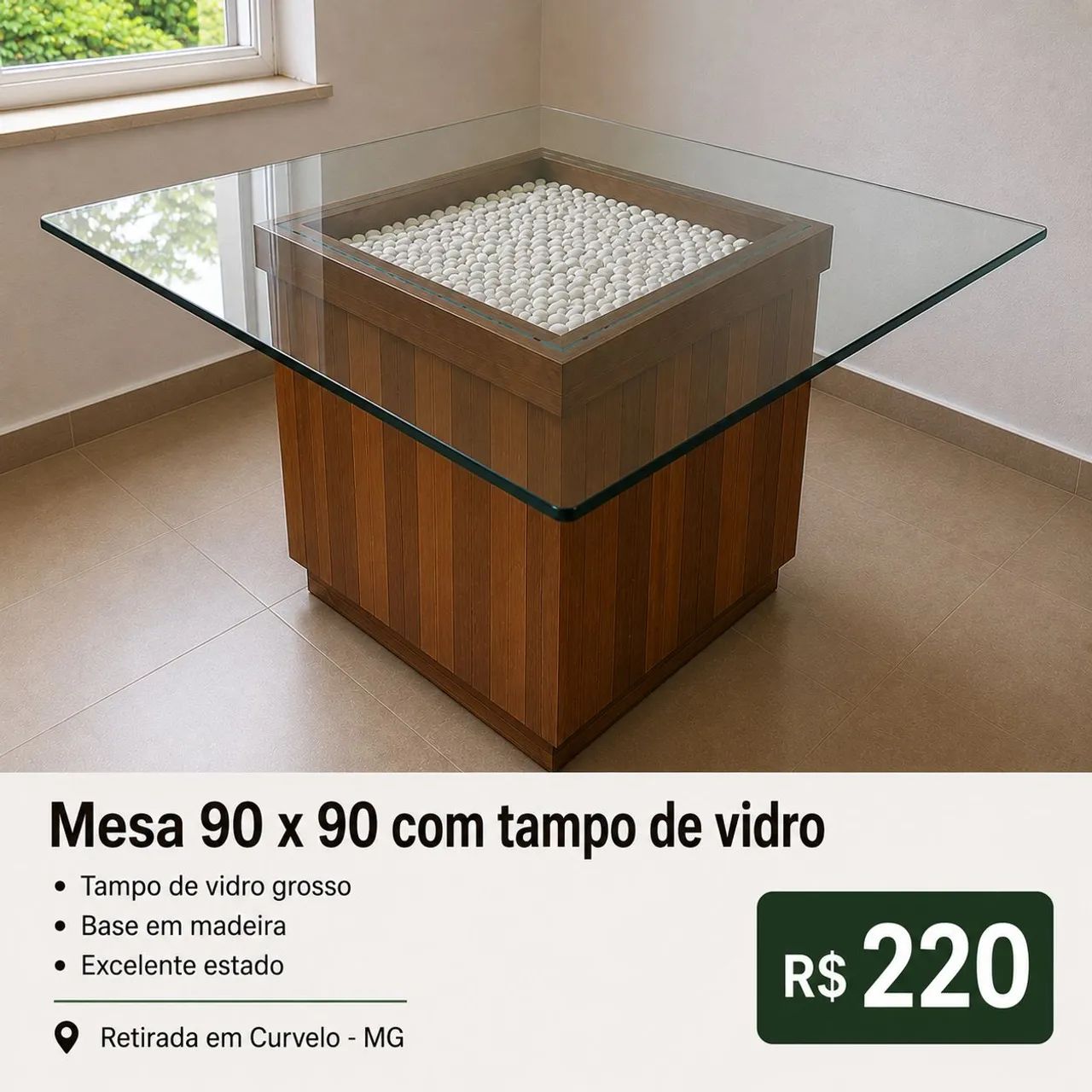 Mesa tampo de vidro