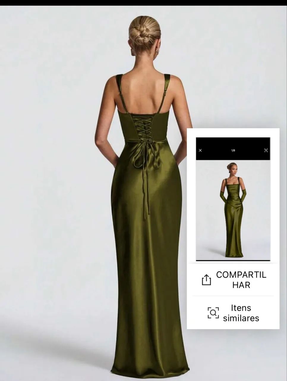 Vestido verde oliva acetinado  - Foto 2