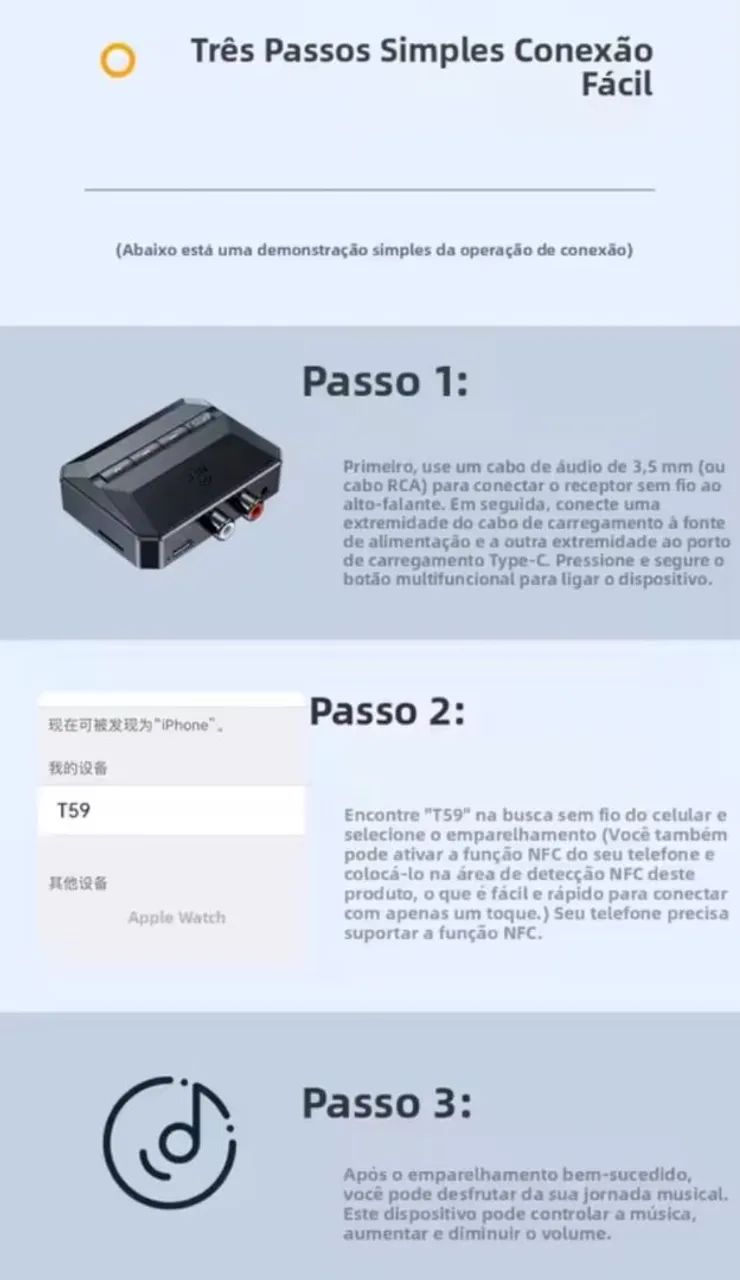 Receptor de áudio e bluetooth com NFC, USB, Leitor de Cartão  - Foto 4
