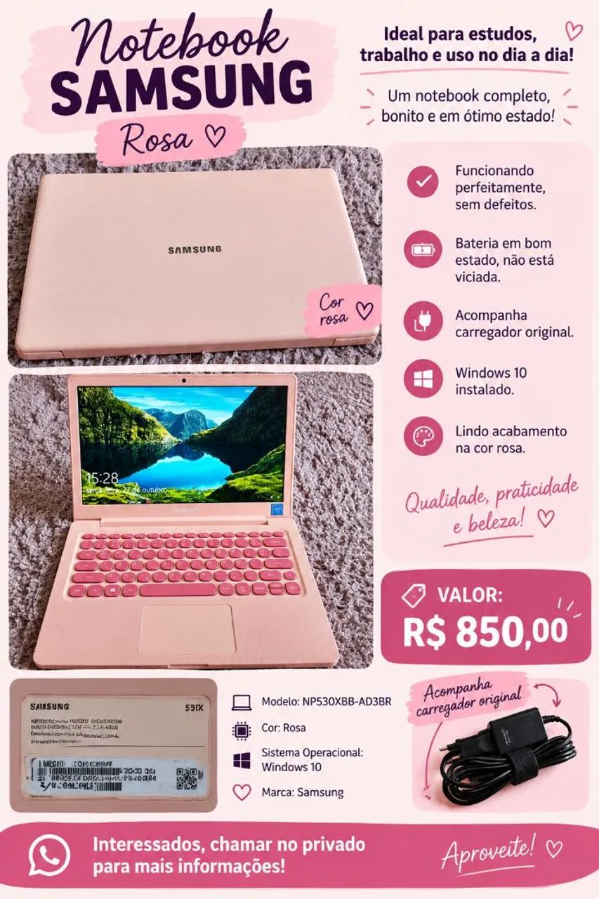 Notebook Samsung -850,00