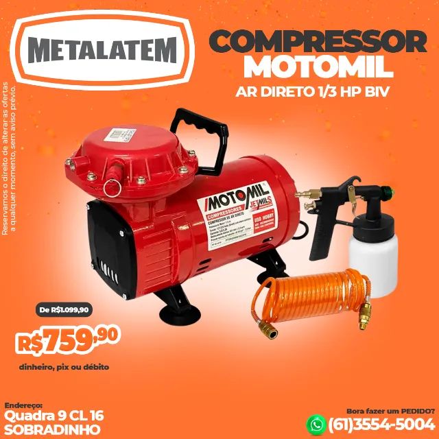 Compressor de Ar Direto Motomil 1/3 HP Bivolt