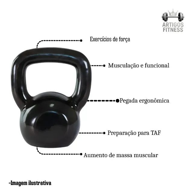 Kettlebell Emborrachado Preto - 10kg (Excelente) - Foto 2