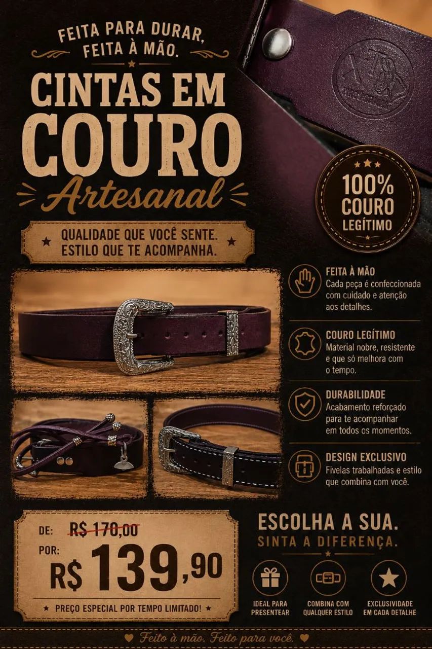 Cintas resistente couro raiz
