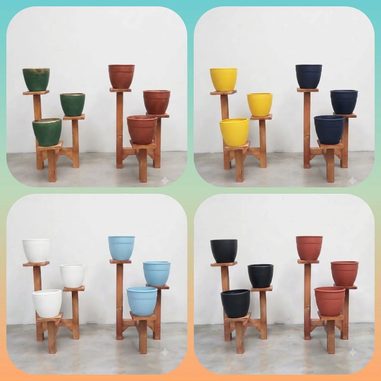 Vasos com tripé de madeira