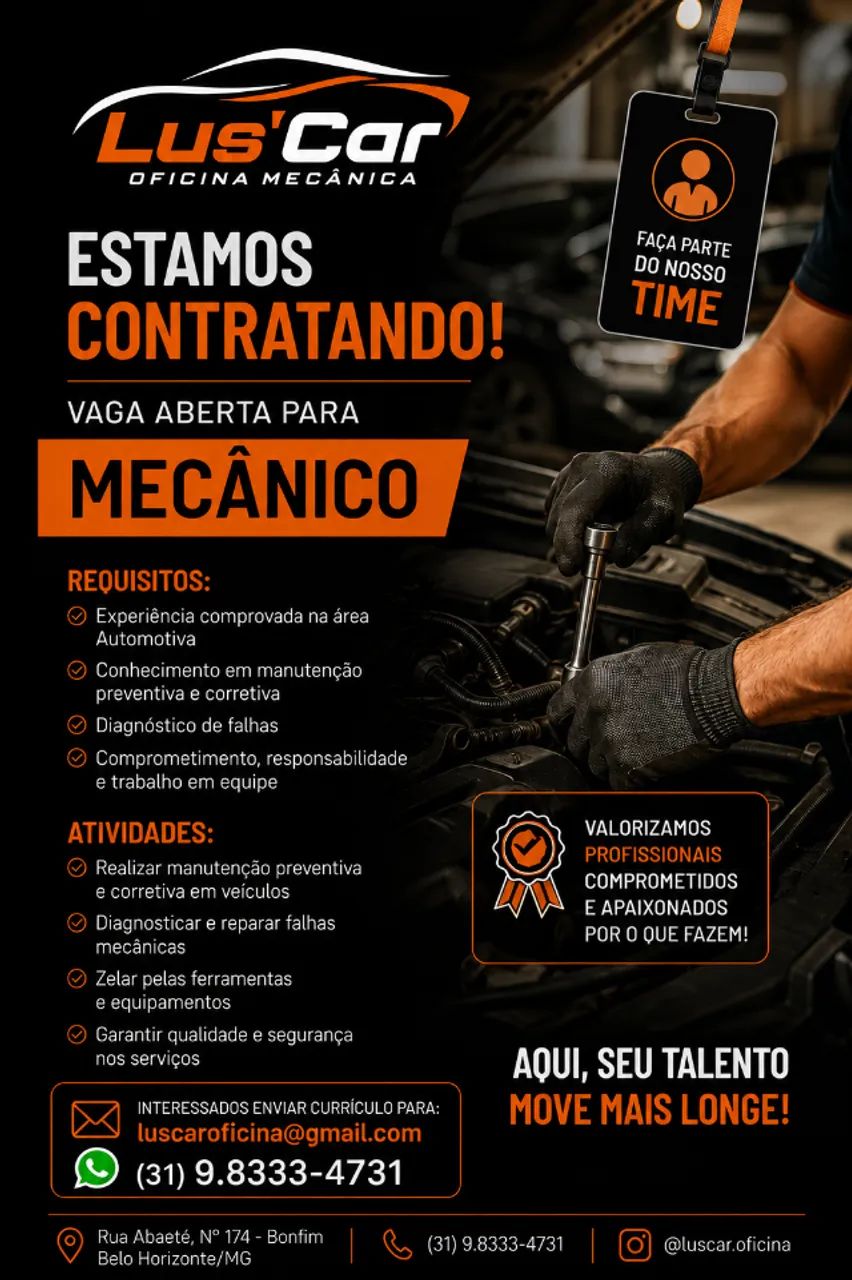 Vaga de emprego: Mecânico (Urgente)