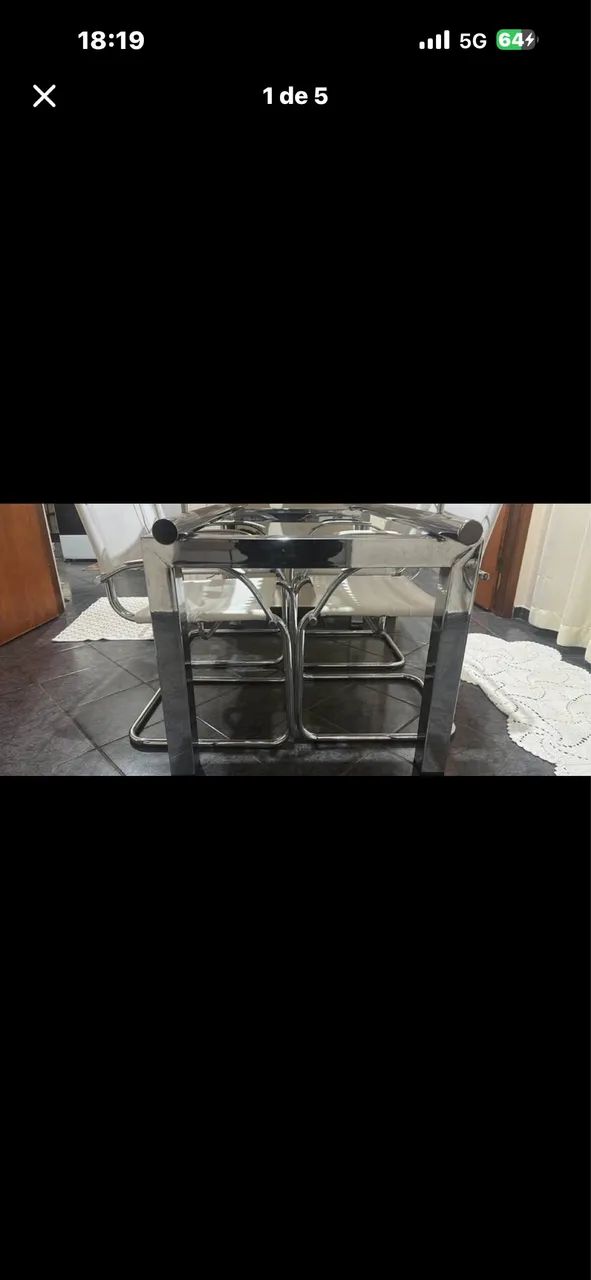 Mesa 6 lugares cadeiras de couro branco e vidro inox  - Foto 2