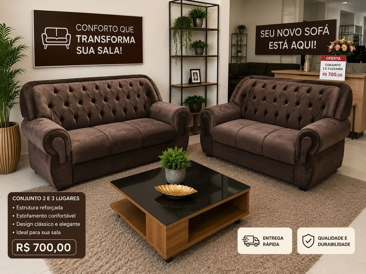 Conjunto capitonê dois e três lugares novo direto de fábrica.