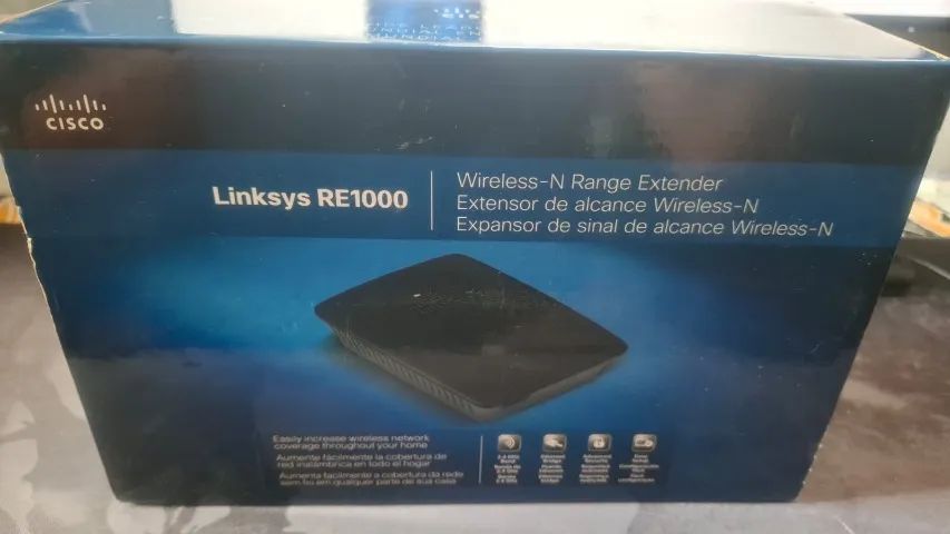Repetidor Wi-Fi Linksys RE1000 - completo com caixa e acessórios