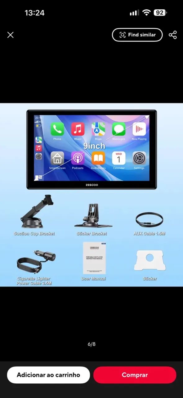 Multimidia ESSGOO de 9 polegadas Android auto e car play sem fio - Foto 3