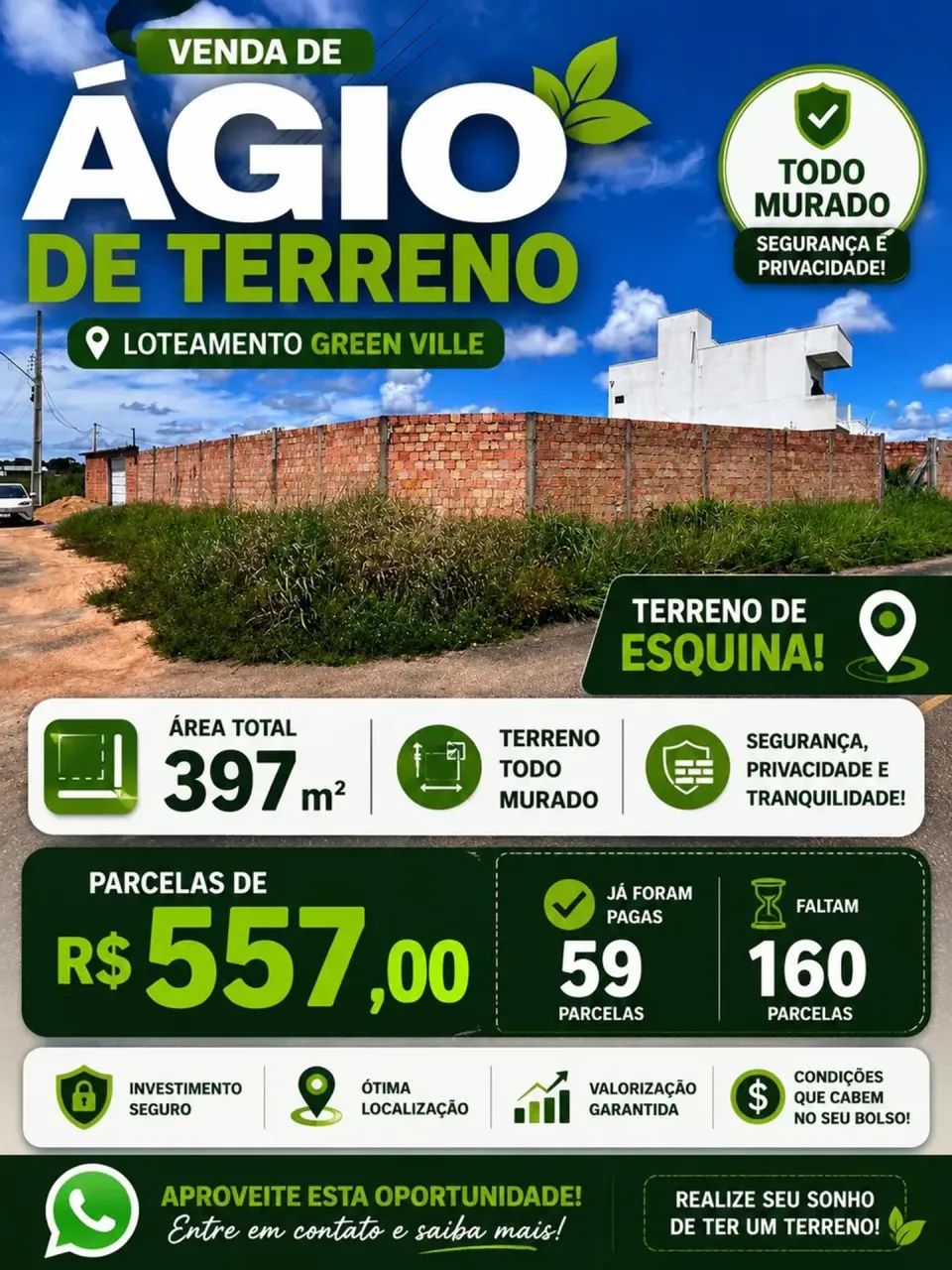 Terreno de esquina com 397m², totalmente murado - Foto 4
