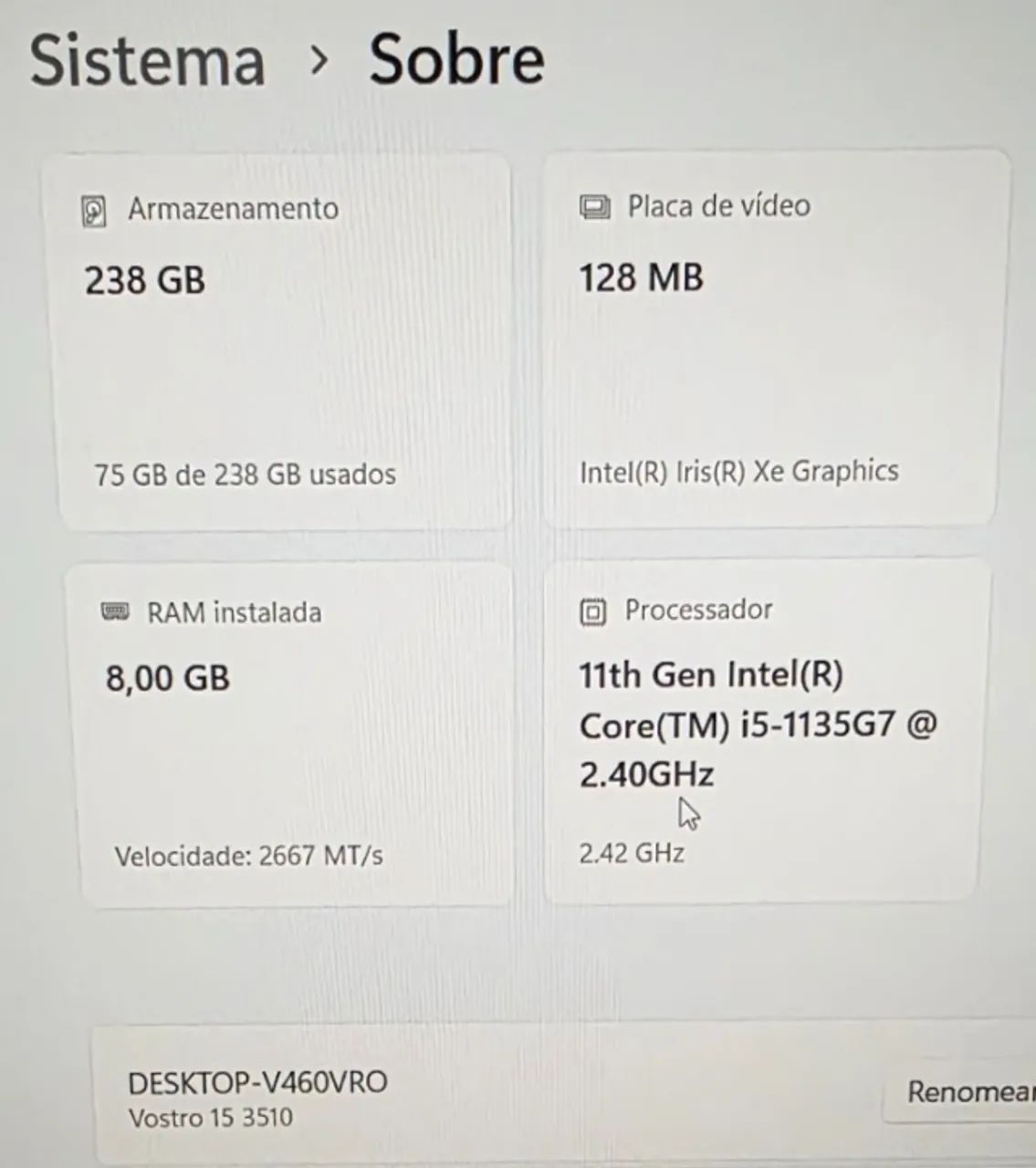 Notebook Dell Vostro 3510, Ac Cart, i5 11°+Iris Xe,8GB DDR4,SSD Nvme 256GB,Wi-Fi 5G,Bat 4h - Foto 3