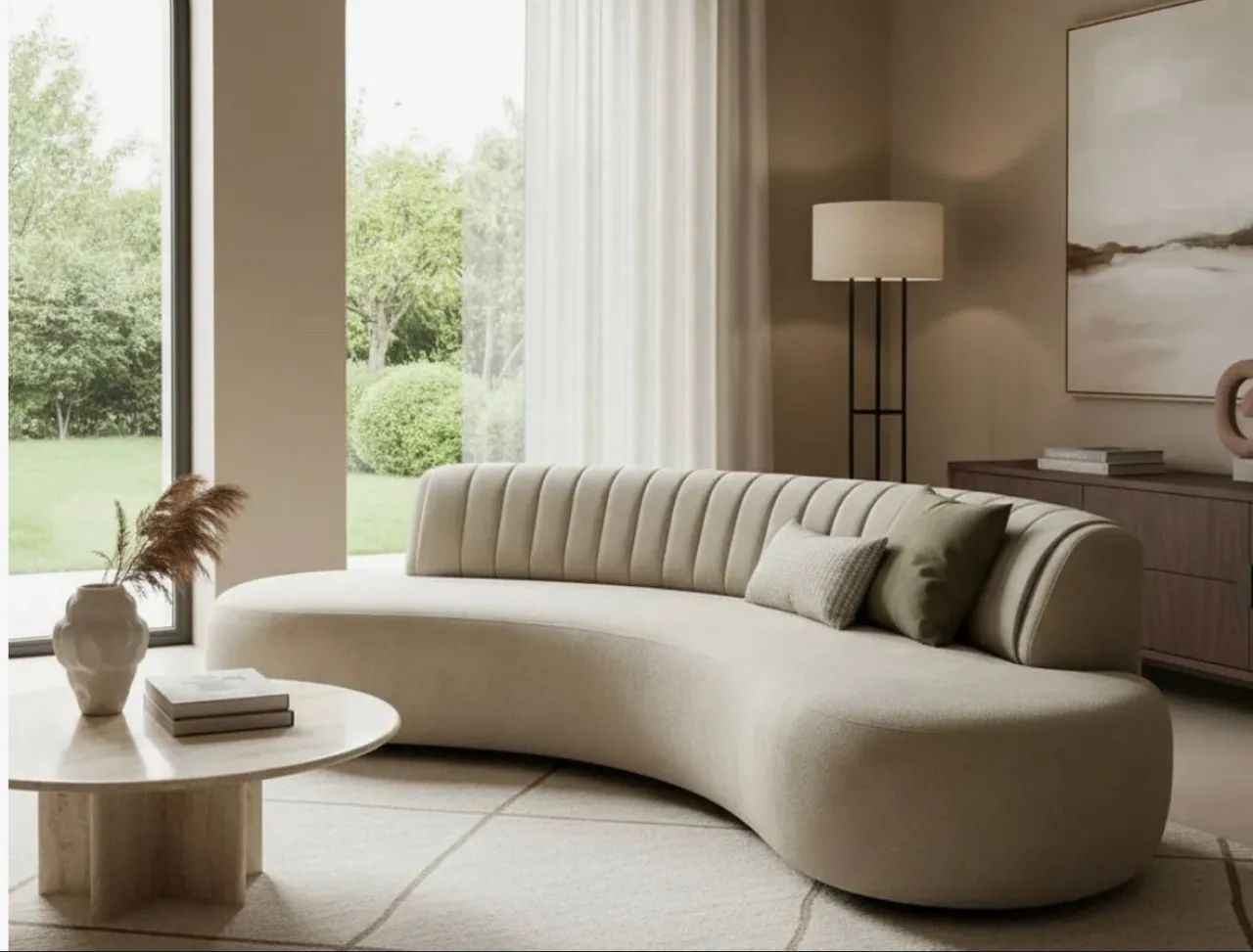 Sofá Curvo Orgânico Design Moderno - Tecido Bouclé (Tendência) 