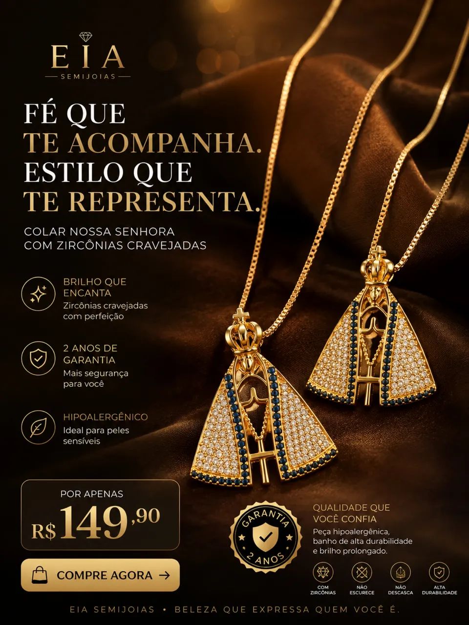 Colar Nossa Senhora com Zirconias 