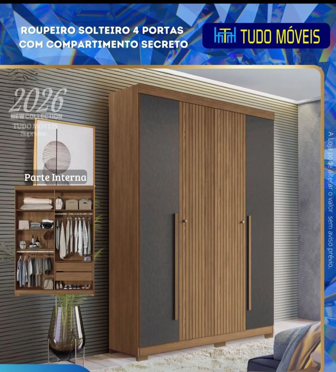 ROUPEIRO  SOLTEIRÃO 4 PORTAS COM COMPARTIMENTO SECRETO  - Foto 4